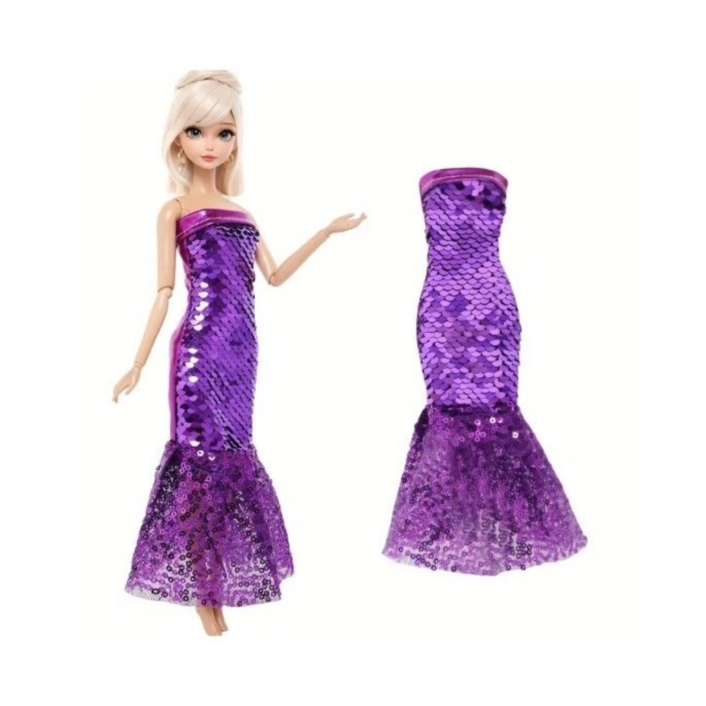 Mermaid Tail Sequin Purple Sleeveless Evening Dress For 11.5 in Fashion Doll
